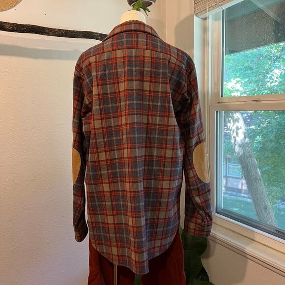 Pendleton USA LOBO Vintage Patch Elbow Flannel Wool Button Down Shirt Size Large - Picture 5 of 11